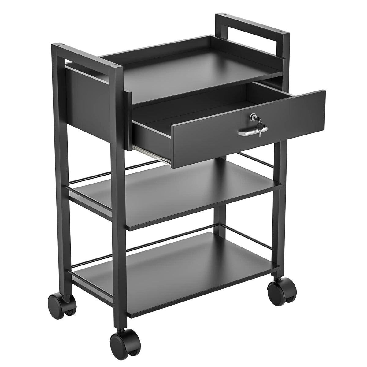 Paddie Salon Trolley Cart, Salon Tray Wooden Mobile Utility Cabinet with 2 Lockable Drawers, Rolling Storage Station Medical Esthetic Supply Holder for Beauty Spa (2 Drawers, White)