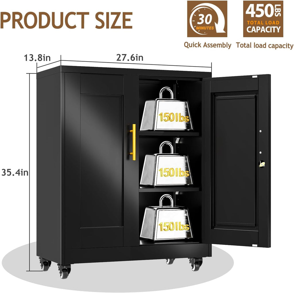 35" Lockable Rolling Metal Storage Cabinet, Steel Employee Storage Locker