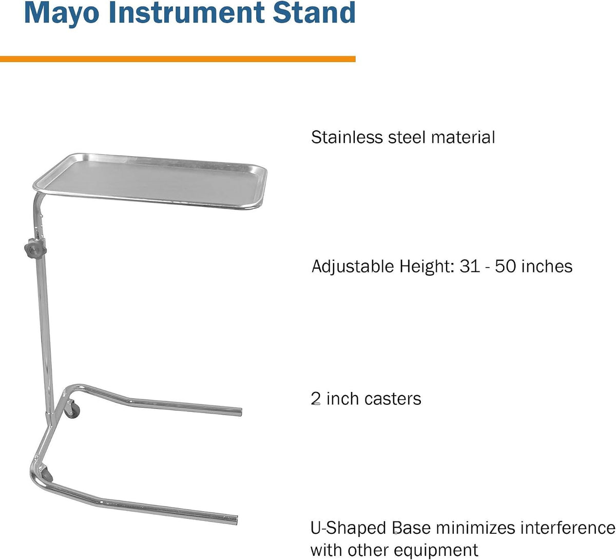 McKesson Metal Medical Instrument Mayo Stand Tray, Small, 31-50 in, 1 ct