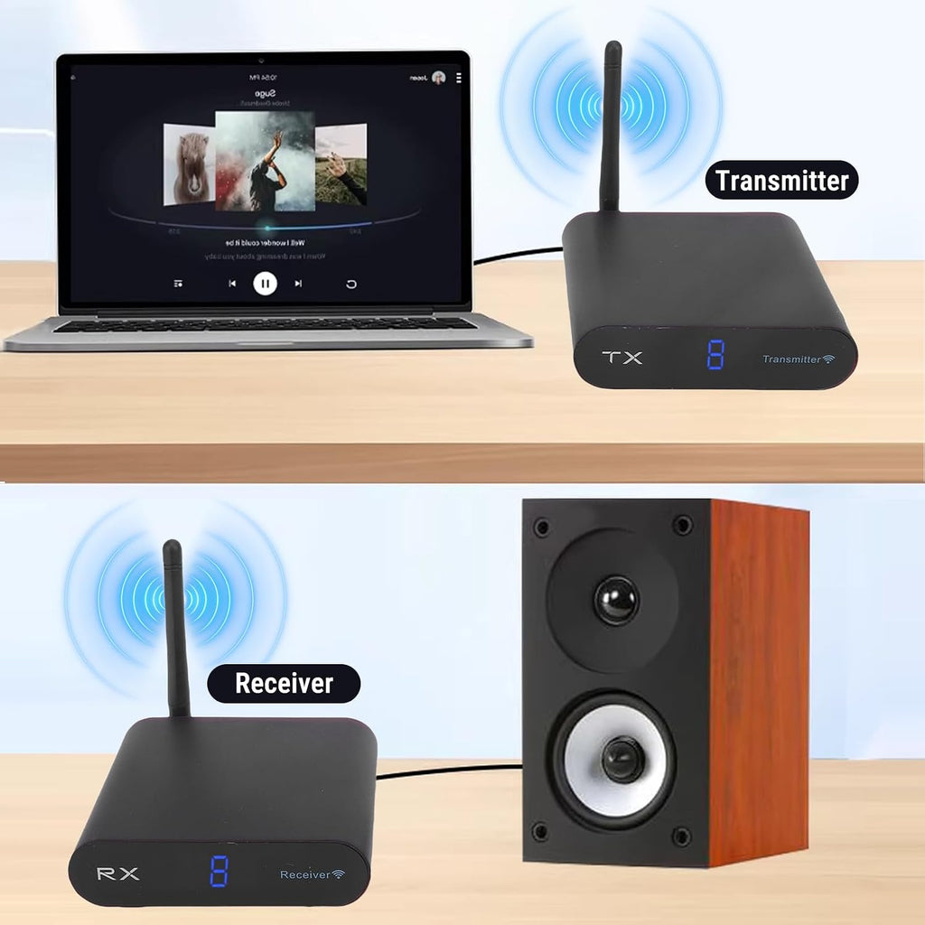Wireless AV Transmission and Reception Kit, 200M Long Range 2.4 GHz 8 Channel Digital Screen Plug and Play Audio Video Sender Extender for TV CCTV Projector Home Use