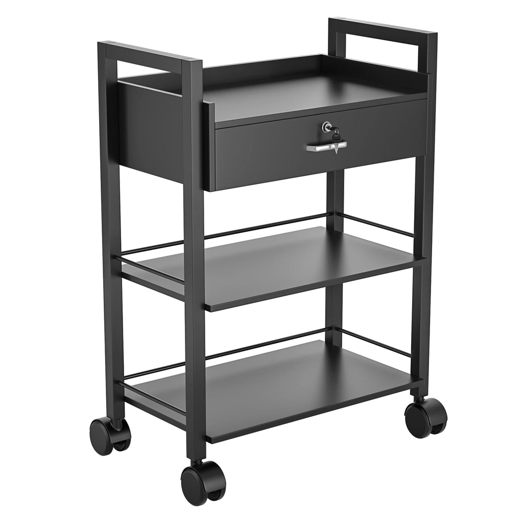 Paddie Salon Trolley Cart, Salon Tray Wooden Mobile Utility Cabinet with 2 Lockable Drawers, Rolling Storage Station Medical Esthetic Supply Holder for Beauty Spa (2 Drawers, White)