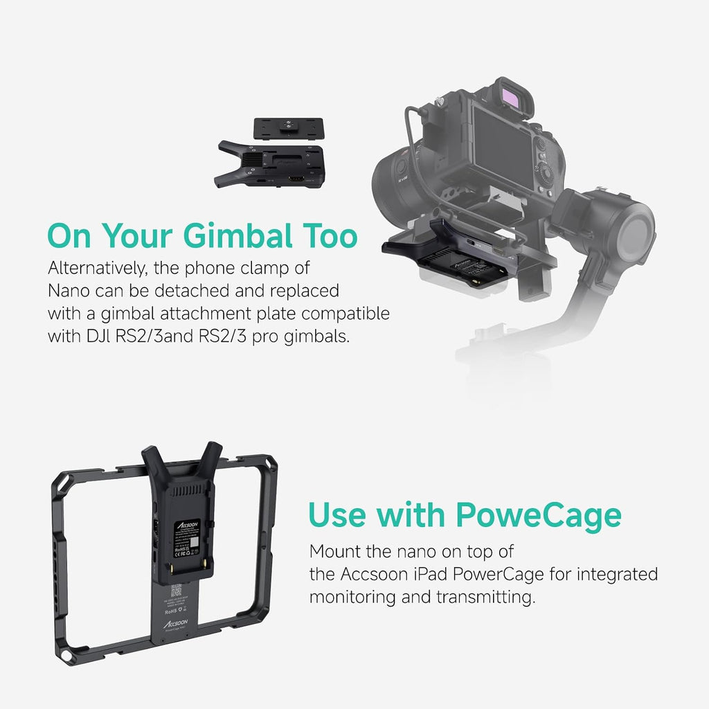 Accsoon CineView Nano Wireless Video Transmitter, 5G HDMI Camera Transmitter 1080p60 500ft Range 60ms Latency, Compatible with RS2/RS3/RS3 Pro/Switch/DSLR, Support iOS/Android 4 App Monitoring