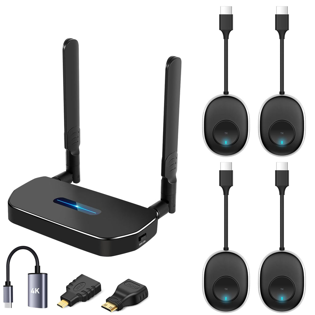Wireless Hdmi Transmitter and Receiver 4k Kit.One Receiver and Two Transmitter Packages,Switch at Will,Matching Distance 50M VGA Dual Screen Casting Video Audio from PC/Laptop/TikTok to Monitor