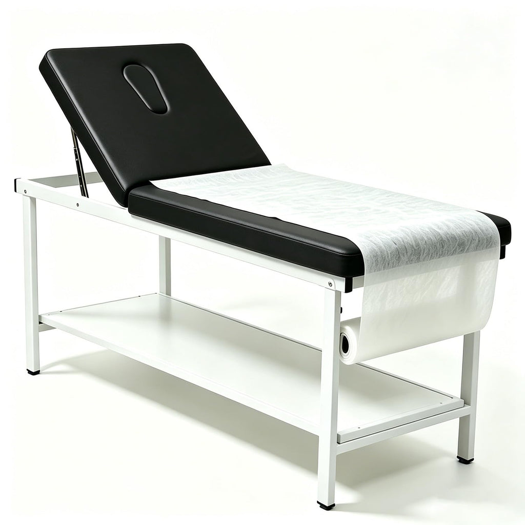 Adjustable Exam Table with Paper Roll Dispenser & Shelf, Physical Therapy Medical Exam Table, Patient Examination Bed, Durable, Low Maintenance and Holds Up to 400 Lbs (Black)
