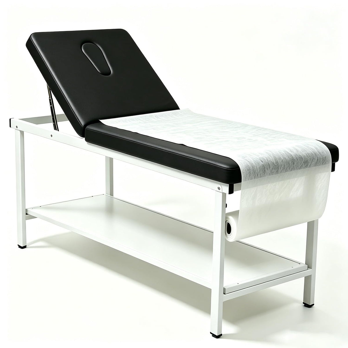 Adjustable Exam Table with Paper Roll Dispenser & Shelf, Physical Therapy Medical Exam Table, Patient Examination Bed, Durable, Low Maintenance and Holds Up to 400 Lbs (Black)