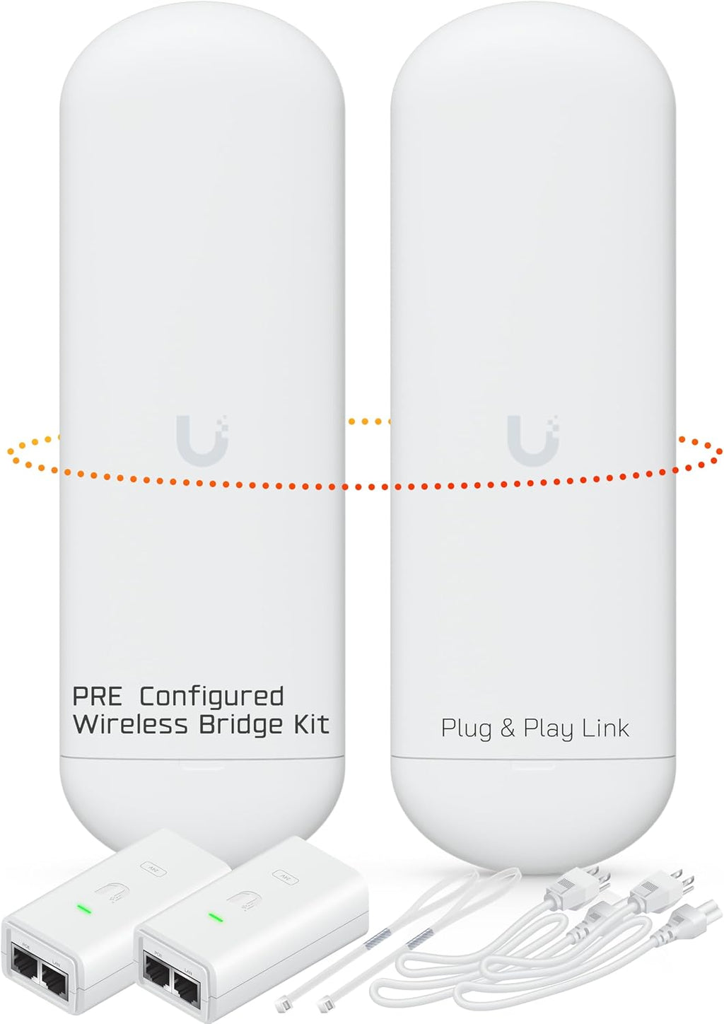 Wireless Bridge Ubiquiti NS-5AC PRE-CONFIGURED, Bundle of 2 Ubiquiti Nanostation NS5AC, Point to Point Outdoor WiFi Bridge, Plugh and Play, 5GHz, 450+Mbps, 15+km Link Range, Network Bridge
