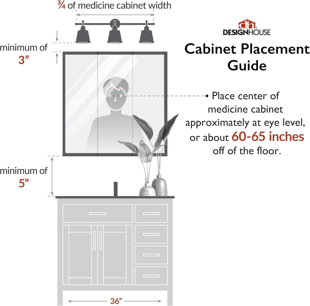 Design House Cyprus Tri-View Medicine Cabinet, 36", White