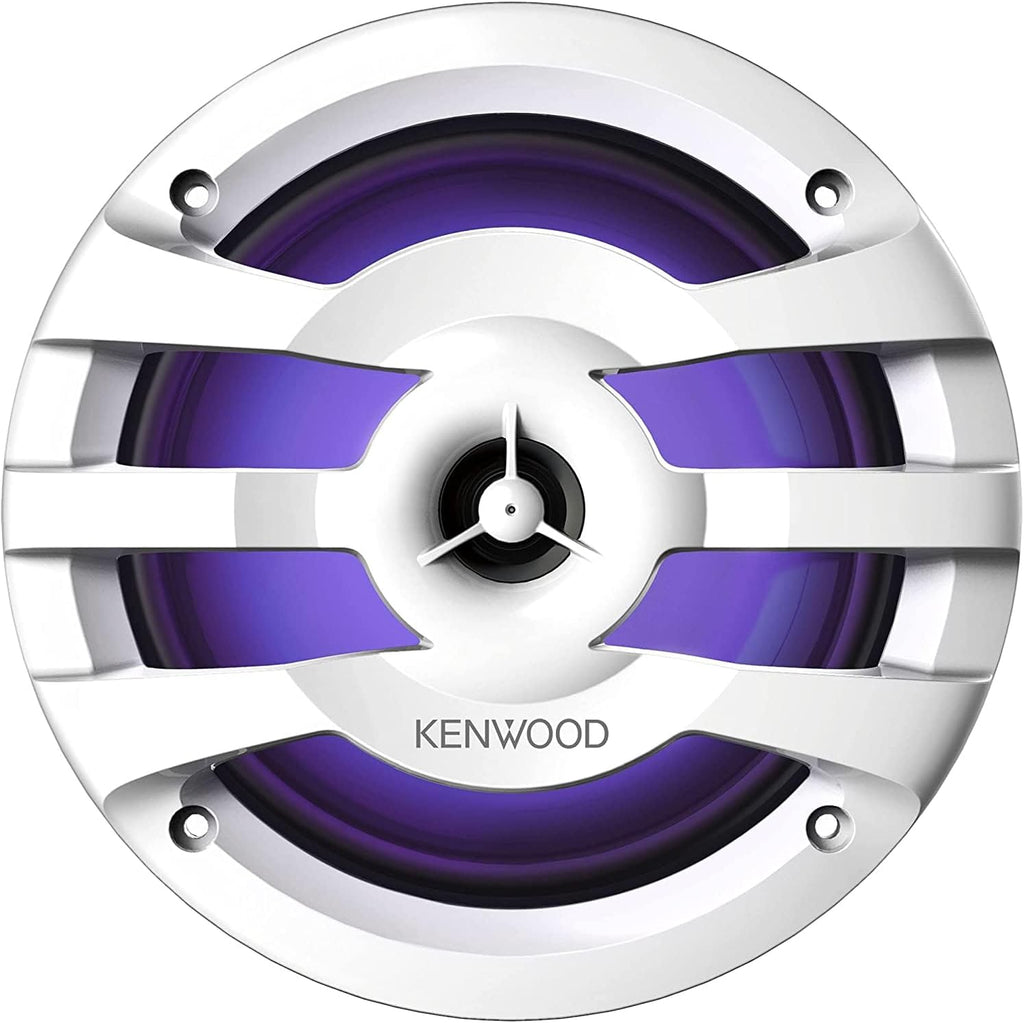 Kenwood KFC-1673MRWL 6-1/2" 2-Way Marine Speakers with Grilles (Pair) | Built-in LED Lights (White)