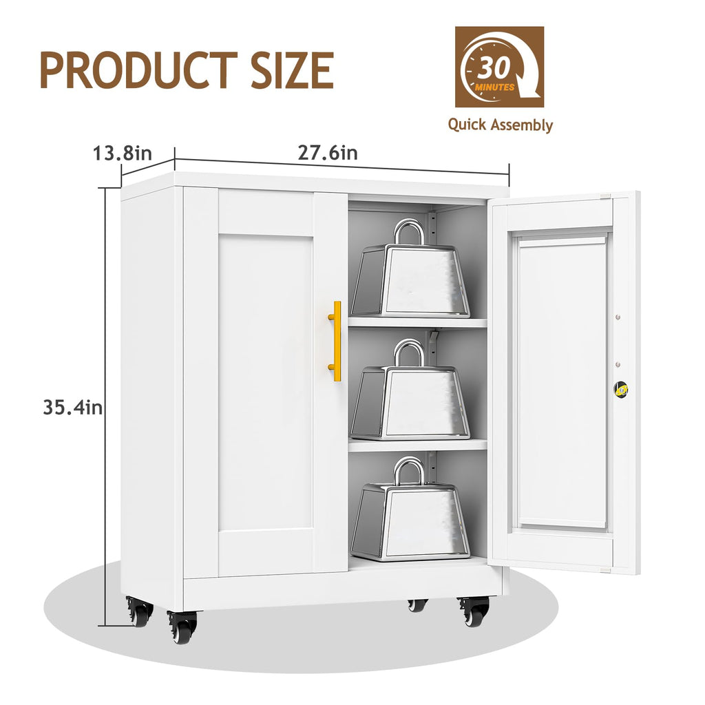 35" Lockable Rolling Metal Storage Cabinet, Steel Employee Storage Locker