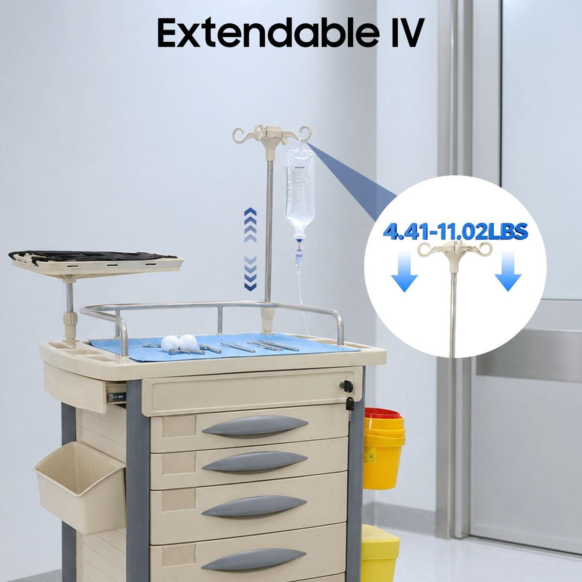 Medical Rolling Crash Cart with Accessories-CPR Board, 2 Trash Bin, Power Strip, Drawers with Dividers, Mobile Medical Cart for Clinic, Hospital, Nursing Center, Salon, 29.53 * 18.7 * 37.4in (Red)