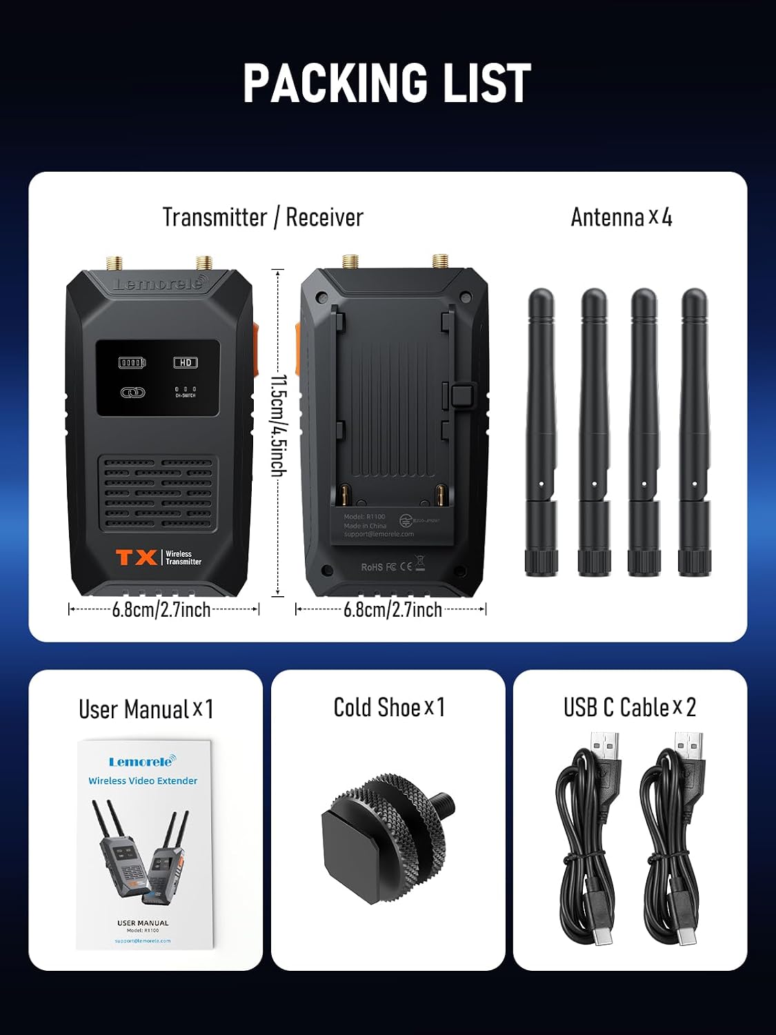Lemorele R1100 Wireless HDMI Transmitter Receiver Kit 656FT 5G WiFi 1TX 1RX