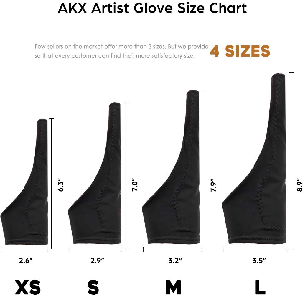 AKX Artist Glove, Palm Rejection Drawing Glove for Graphic Tablet, iPad - Smudge Guard, 2-Finger, Good for Left and Right Hand (Black, Large, 2 Pack)