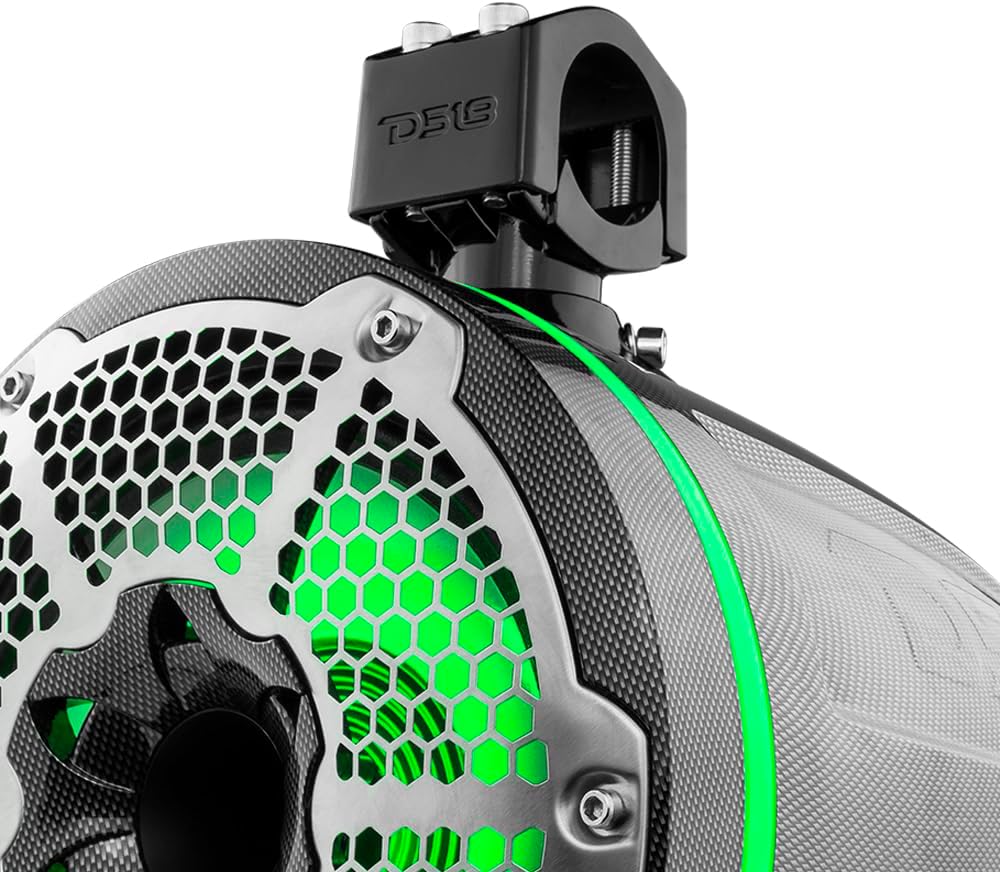 DS18 CF-X10TPNEO 10" Neodymium Marine Wakeboard Tower Speakers with Bullet Tweeter, Passive Radiator and RGB LED Lights - High Performance, Marine Grade IP65 Rated, 900W Max 300W RMS 4 Ohms (Pair)