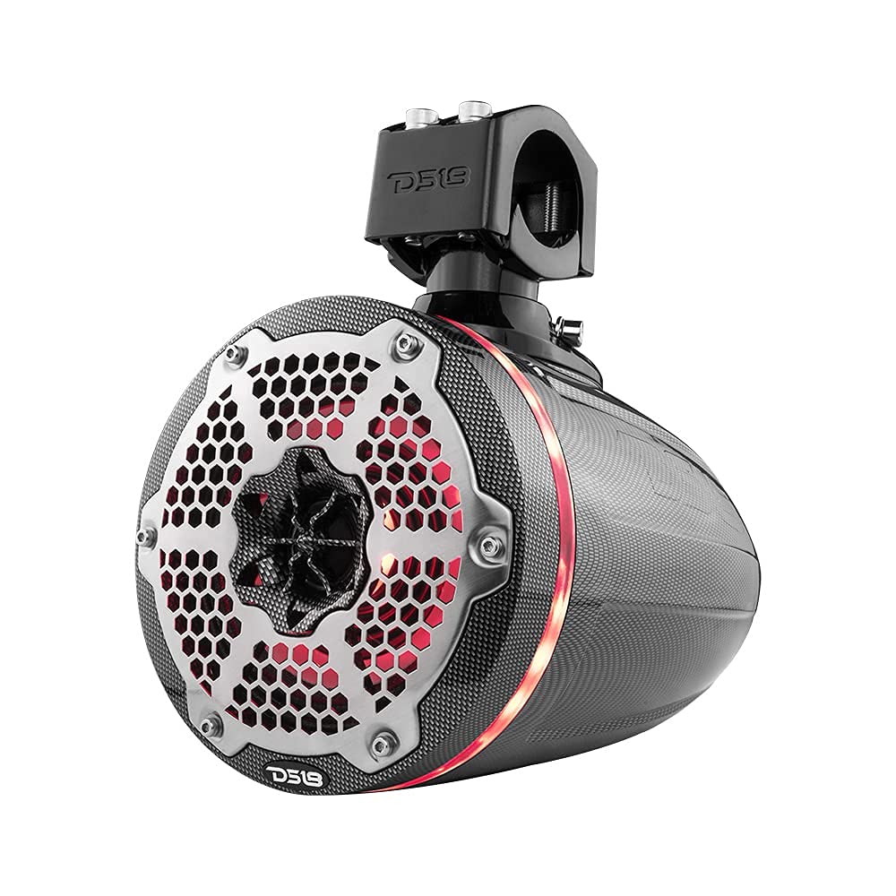 DS18 CF-X10TPNEO 10" Neodymium Marine Wakeboard Tower Speakers with Bullet Tweeter, Passive Radiator and RGB LED Lights - High Performance, Marine Grade IP65 Rated, 900W Max 300W RMS 4 Ohms (Pair)