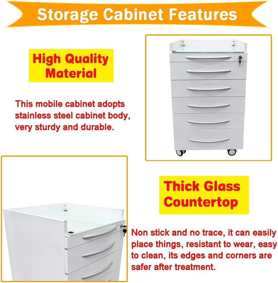 5 Drawer Dental Assistant's Mobile Cabinet Mobile Utility Storage Cart Office File Storage Cart Stainless Steel Moving Side Cabinet with Lock Wheels for Dental Medical Office Home