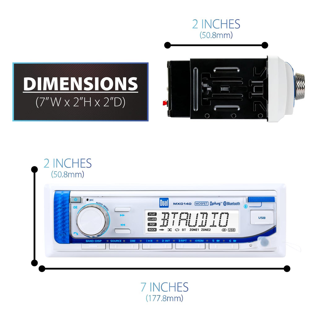 Dual Electronics MXP152W Marine Stereo Bluetooth 6.5" Speakers & Antenna