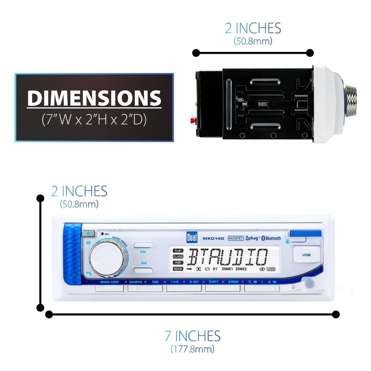 Dual Electronics MXP152W Marine Stereo Bluetooth 6.5" Speakers & Antenna