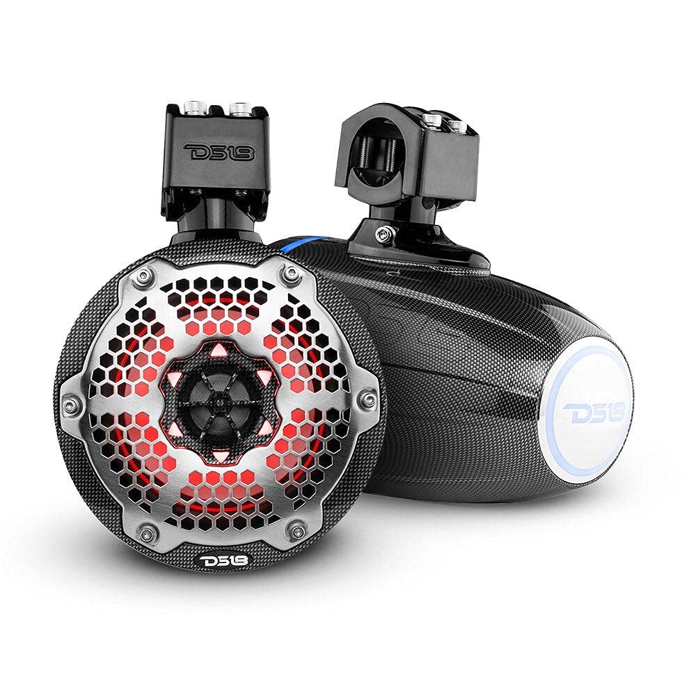 DS18 NXL-X6TP/RD Hydro 6.5" Marine Towers with Integrated RGB LED Lights High Performance, Marine Grade IP65 Rated, 300 W Max 150 W RMS 4 Ohms (Pair)