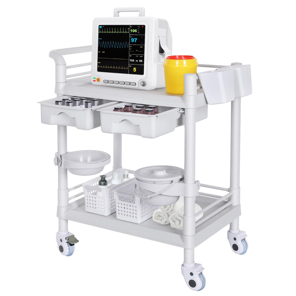 Mobile Medical Cart 3-Tier Professional Utility Cart 330 LBS Max Load
