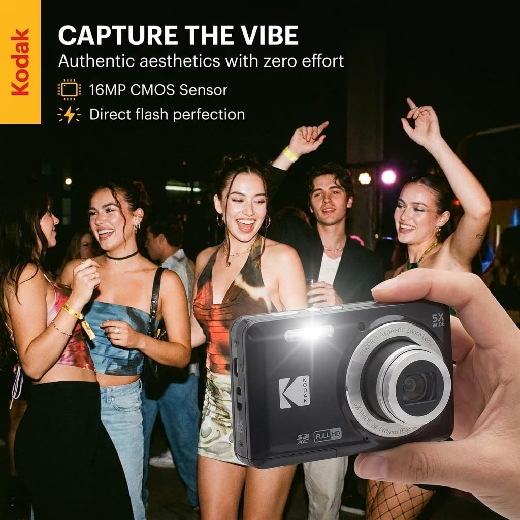 Kodak PIXPRO FZ55 Red 16MP CMOS Sensor Digital Camera 5X Optical Zoom 28mm Wide Angle 1080P Full HD Video 2.7" LCD Vlogging Camera Bundle with Tudak Compatible Case, 32GB SD Card & Microfiber Cloth