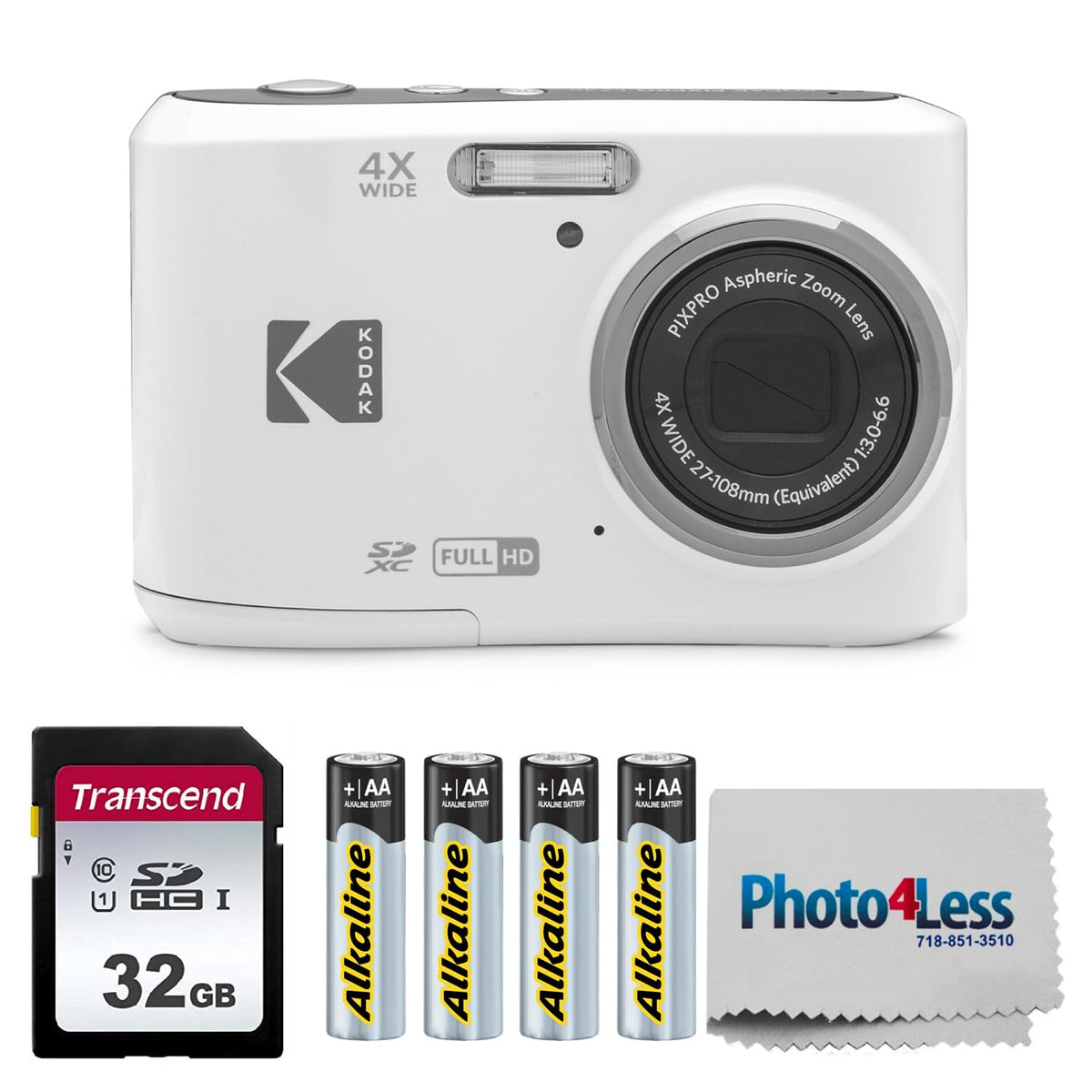 KODAK PIXPRO FZ45 16MP Digital Camera with 4X Optical Zoom 27mm Wide Angle and 2.7" LCD Screen Bundle with 32GB SD Memory Card, AA Batteries (4 Pack), Lens Cleaning Cloth (Red)