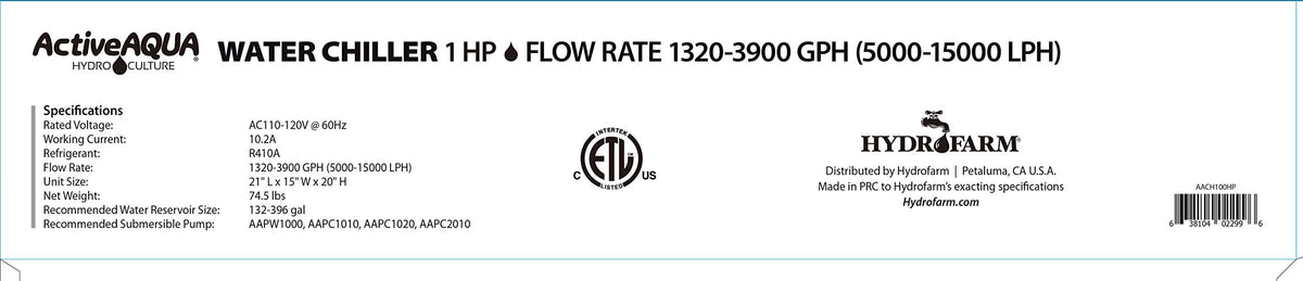 Active Aqua Water Chiller with Boost, 0.5 HP, 90-172 Gal, Cold Plunge