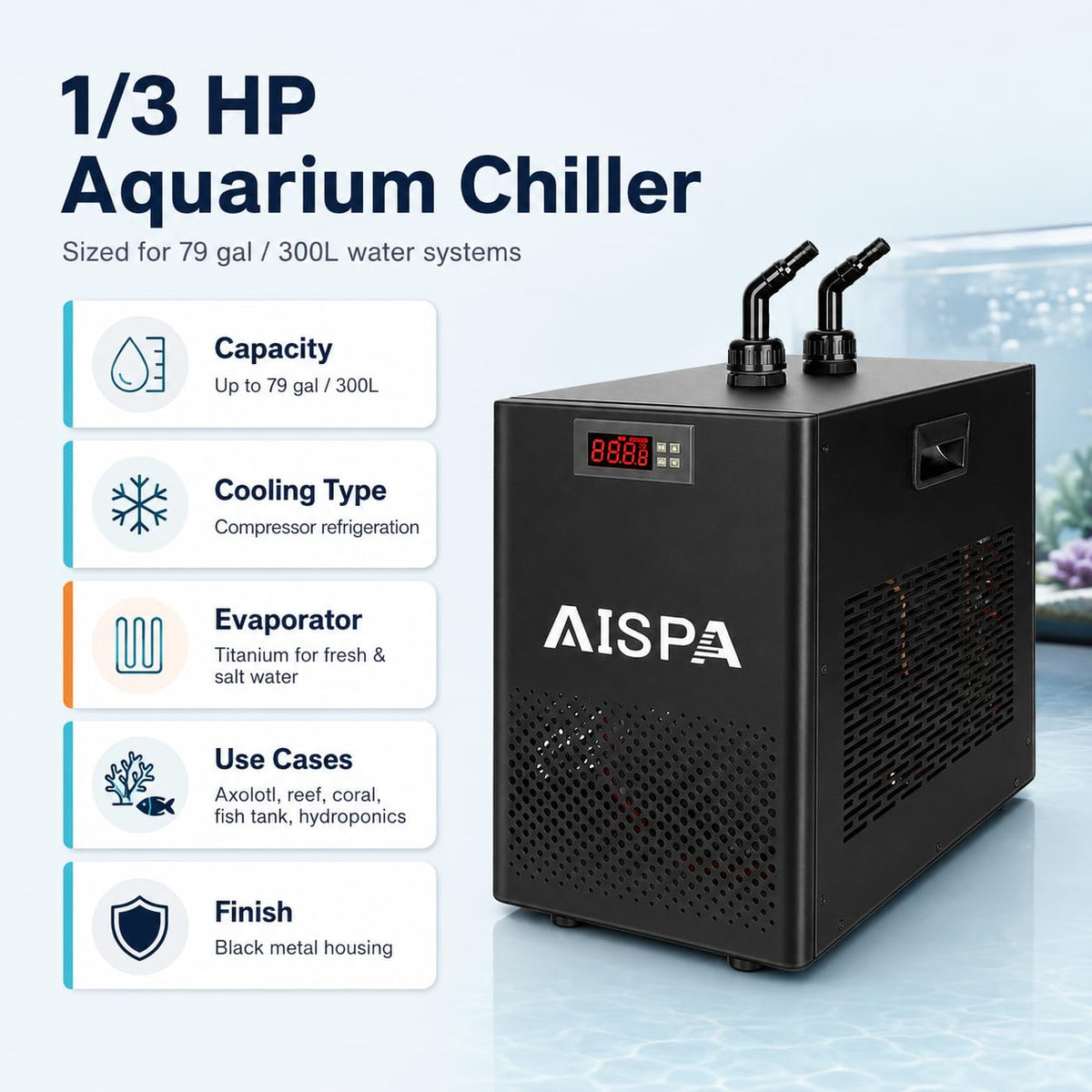 Aquarium Chiller 1/10 HP, 42GAL Fish Tank Water Chiller