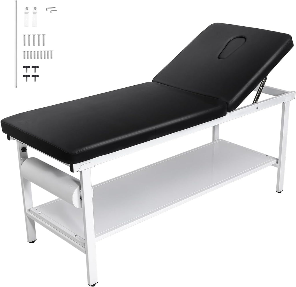 VEVOR Medical Exam Table, 500LBS Loading Medical Examination Bed with 0Â°â40Â° Adjustable Backrest, Physical Therapy Exam Table with Storage Shelf & Paper Roll Dispenser for Hospital Clinic Rehab Center