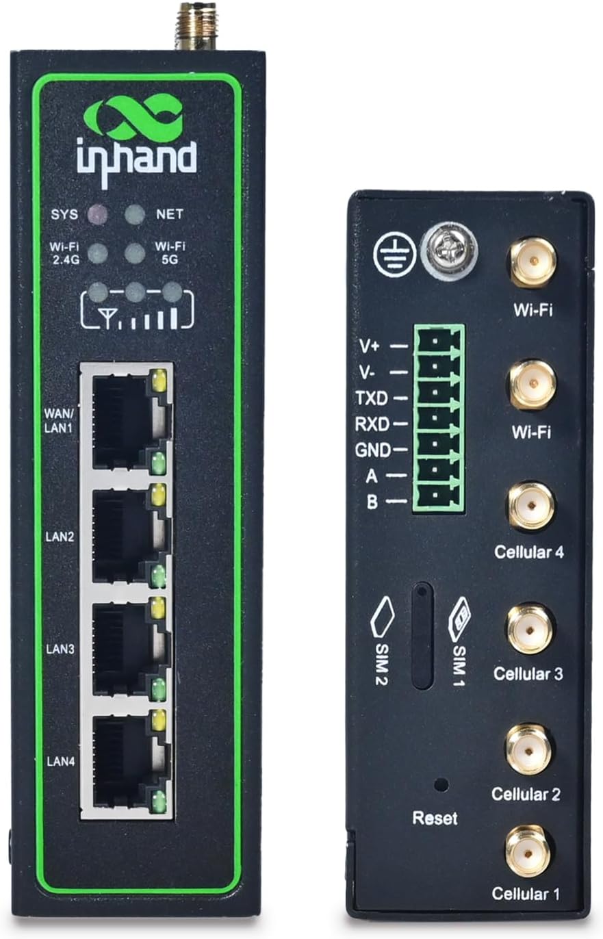 InHand Networks IR624 Industrial 5G Cellular Router | 3.4Gbps Downlink, Dual SIM Failover, 4X Gigabit Ethernet, Wi-Fi 5, VPN Security, Cloud-Managed for IoT, Smart Factory, Remote Monitoring