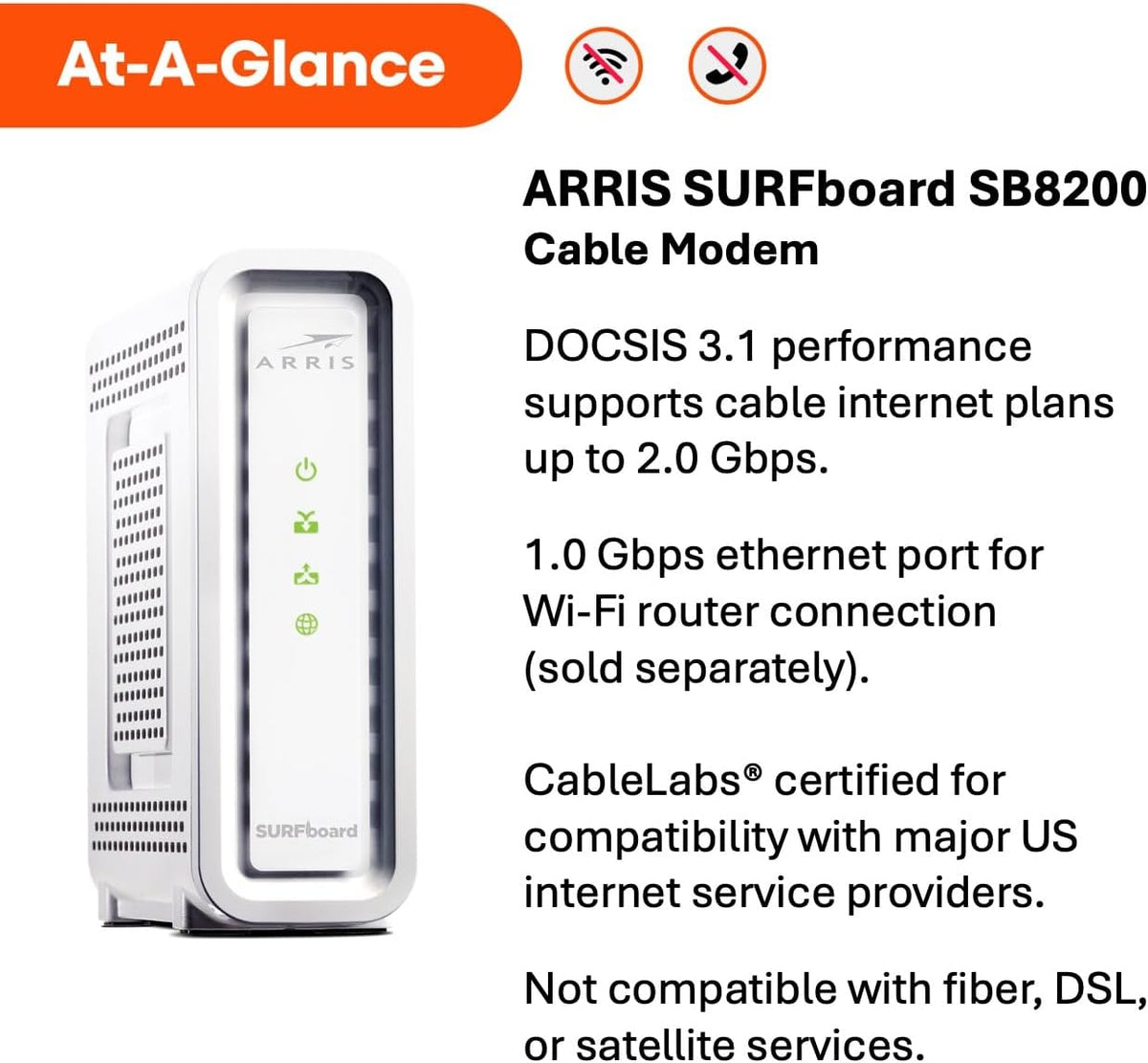 ARRIS SURFboard SB8200 DOCSIS 3.1 Cable Modem | Up to 1 Gbps Plans