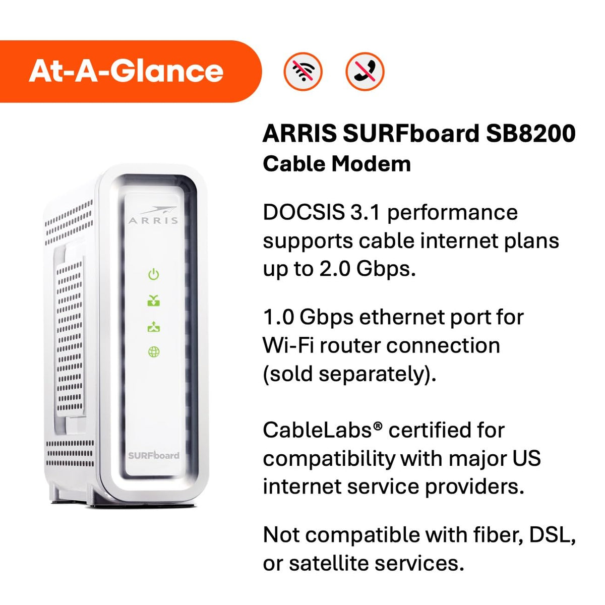 ARRIS SURFboard SB8200 DOCSIS 3.1 Cable Modem | Up to 1 Gbps Plans