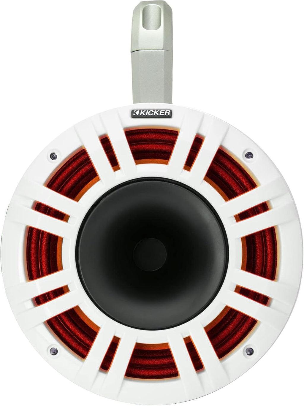 KICKER KMXL Tower Speaker Bundle - 8" Horn-Load Marine Wake Tower Speaker Pods with RGB LEDs, White, Pair