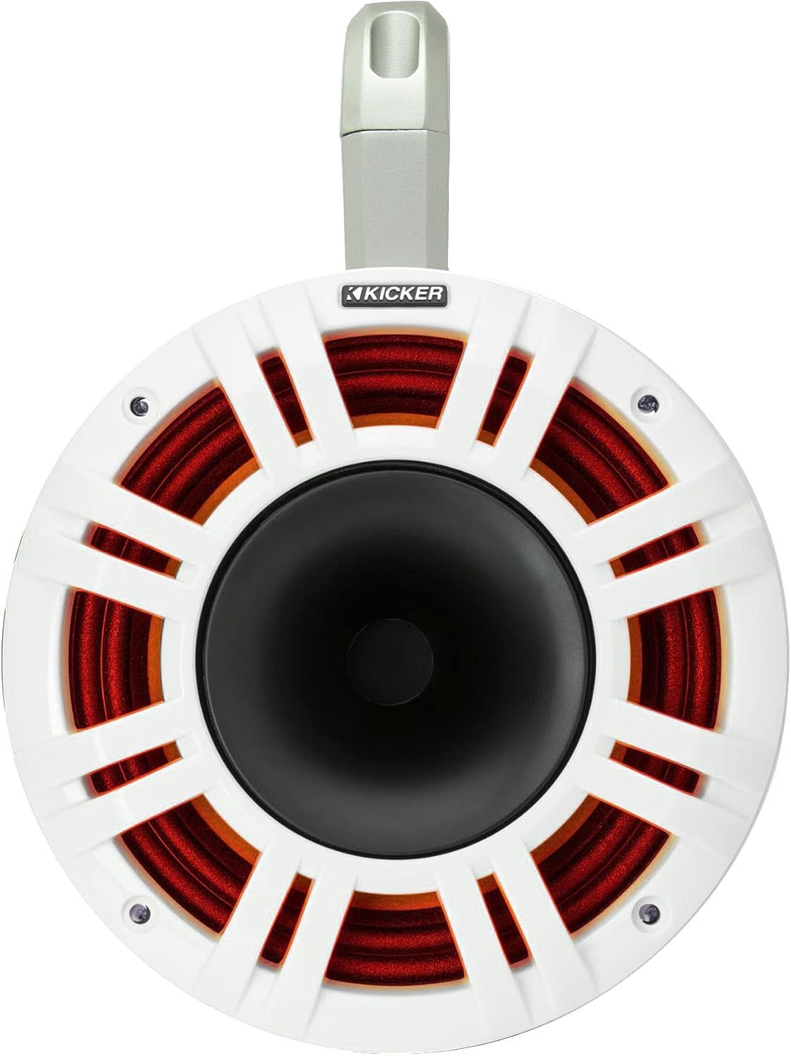 KICKER KMXL Tower Speaker Bundle - 8" Horn-Load Marine Wake Tower Speaker Pods with RGB LEDs, White, Pair