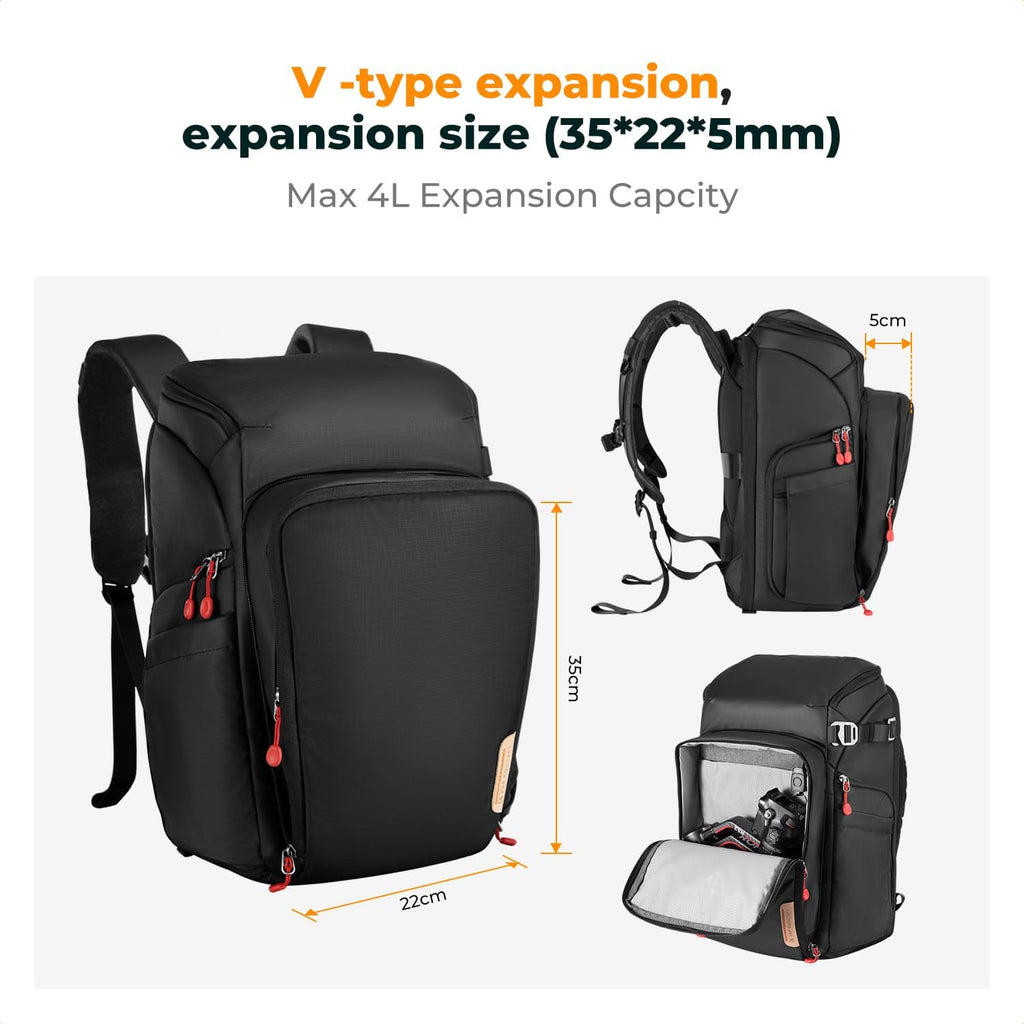 K&F CONCEPT Camera Backpack, 22L Expandable Camera Bag with Rain Cover