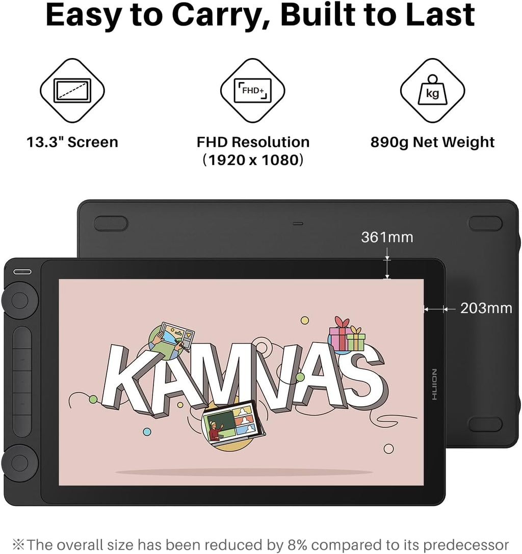 HUION Kamvas 13 (Gen 3) Drawing Tablet with Screen, Dual Dial, 13.3", Black