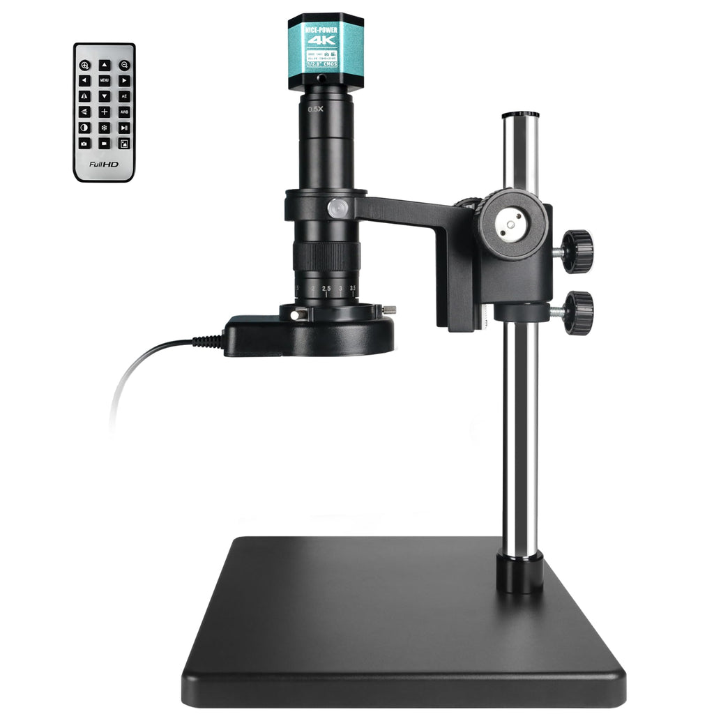 NICE-POWER Digital Microscope with Large Stable Base Stand, 4K HD Quality Industrial Microscope Type-C/HDMI Interface with 150X HD Lens Adjustable Ring Light Illumination for Electronic Repair etc