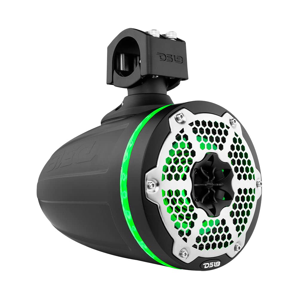 DS18 CF-X10TPNEO 10" Neodymium Marine Wakeboard Tower Speakers with Bullet Tweeter, Passive Radiator and RGB LED Lights - High Performance, Marine Grade IP65 Rated, 900W Max 300W RMS 4 Ohms (Pair)
