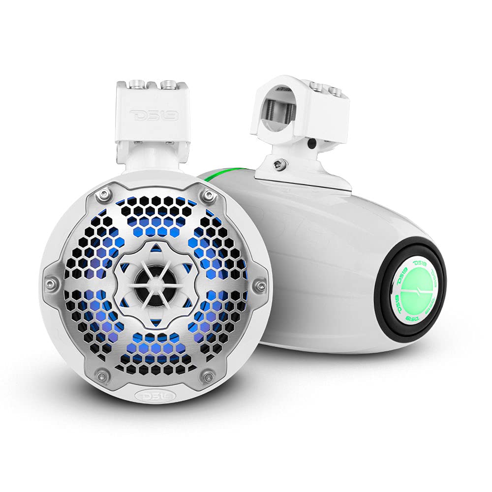DS18 CF-X10TPNEO 10" Neodymium Marine Wakeboard Tower Speakers with Bullet Tweeter, Passive Radiator and RGB LED Lights - High Performance, Marine Grade IP65 Rated, 900W Max 300W RMS 4 Ohms (Pair)