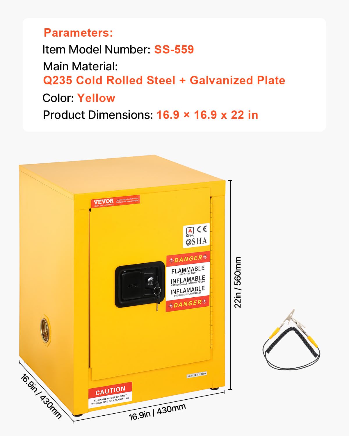 VEVOR Flammable Cabinet, 18" x 18" x 35", Yellow