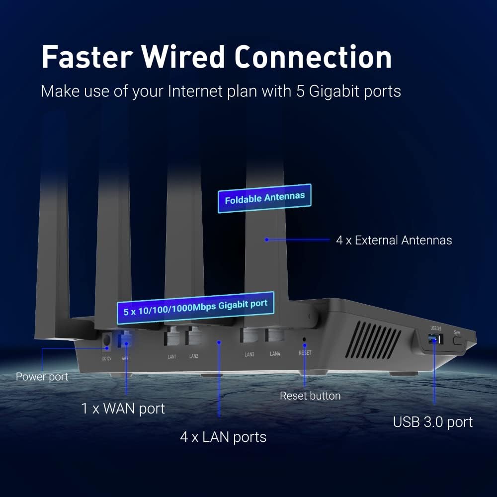 GL.iNet GL-AX1800(Flint) WiFi 6 Router -Dual Band Gigabit Wireless Internet Router | 5 x 1G Ethernet Ports | Up to 120 Devices | OpenVpn&WireGuard