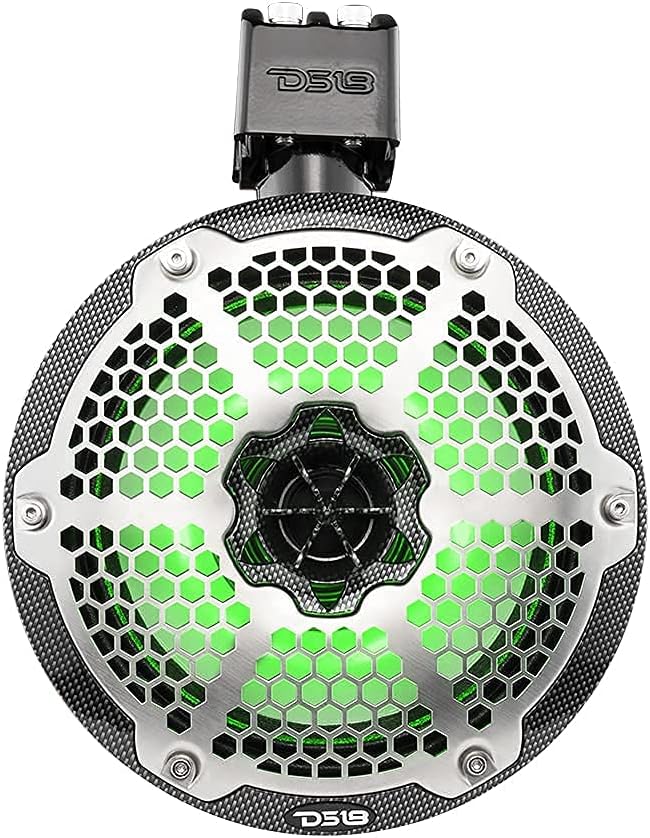 DS18 CF-X8TPBNEO 8" Neodymium Marine Towers with Built-in Passive Radiator, 1" Driver and RGB LED Lights - High Performance, Marine Grade IP65 Rated, 550W Max 180W RMS 4 Ohms (Pair)