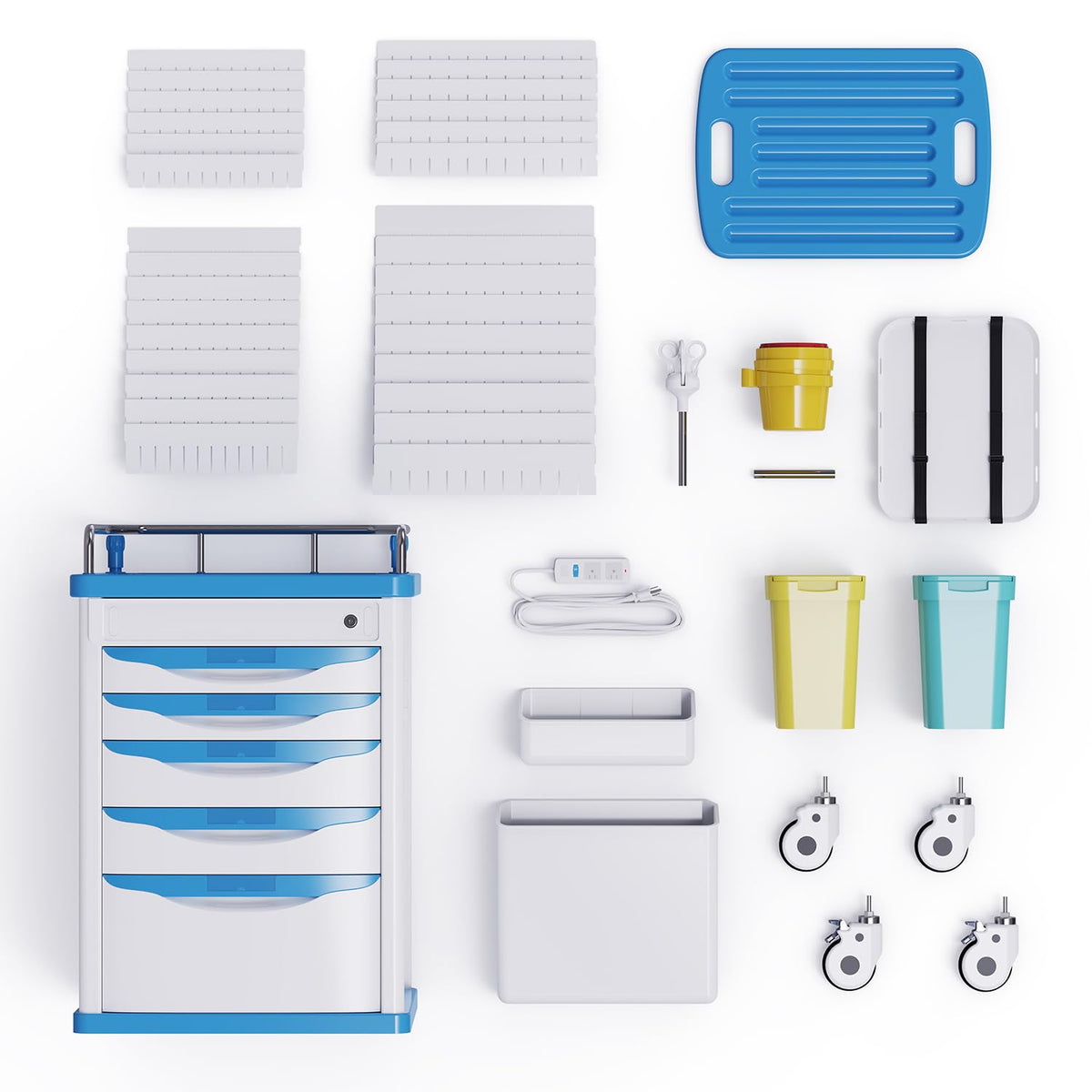 Medical Rolling Crash Cart with Integrated Medical Countertop