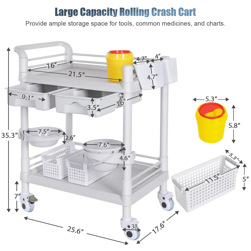 Mobile Medical Cart 3-Tier Professional Utility Cart 330 LBS Max Load