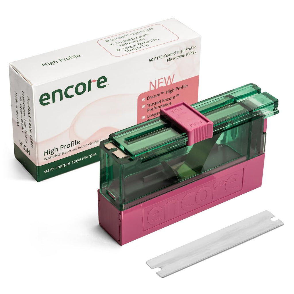 Encore 7380 Premium Low Profile Microtome Blades (Box of 50) Precision Blade for Tissue Sectioning, PTFE-Coated Disposable Blade for Histology Labs, Professional Medical Laboratory Supplies