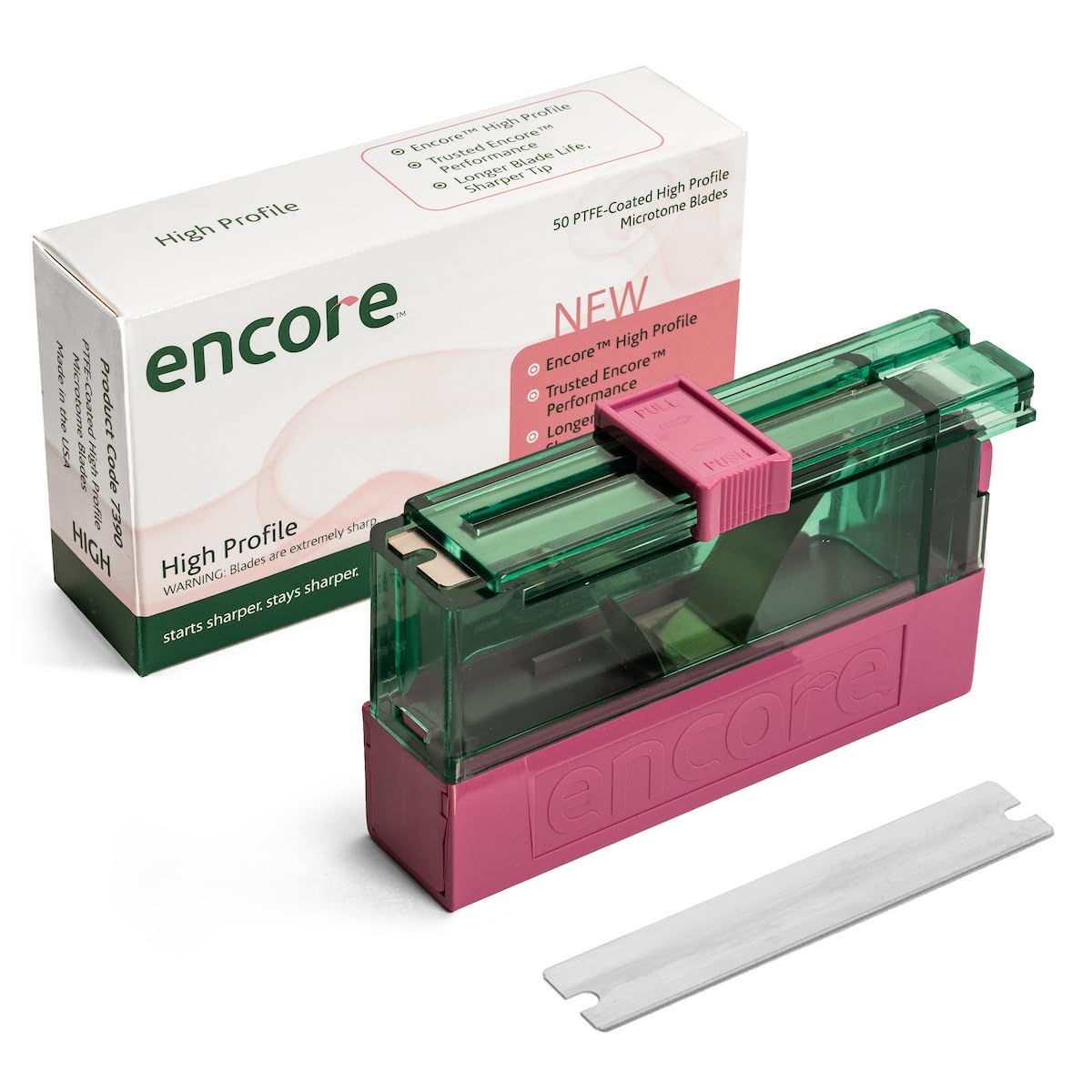 Encore 7380 Premium Low Profile Microtome Blades (Box of 50) Precision Blade for Tissue Sectioning, PTFE-Coated Disposable Blade for Histology Labs, Professional Medical Laboratory Supplies