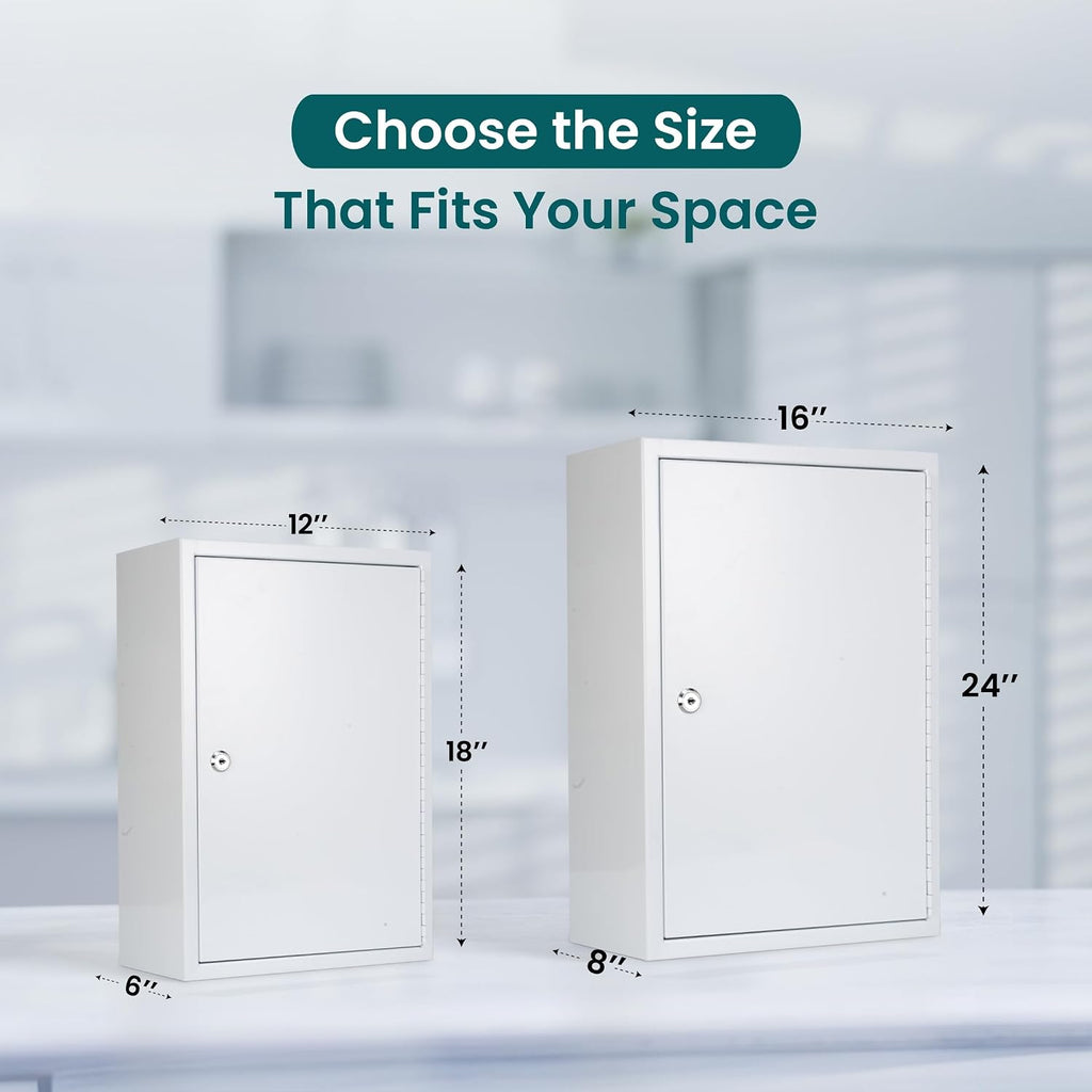 Double Locking Medicine Cabinet, Metal, 12" W x 18" H x 6" D