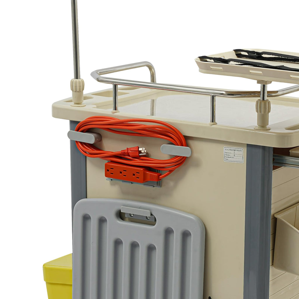 Medical Rolling Crash Cart, Medical Trolley 5 Drawers and Power Strip, Mobile Medical Cart for Clinic, Hospital, Nursing Center, Lockable Storage, Safety Retention Straps, Tag Slots (Blue)