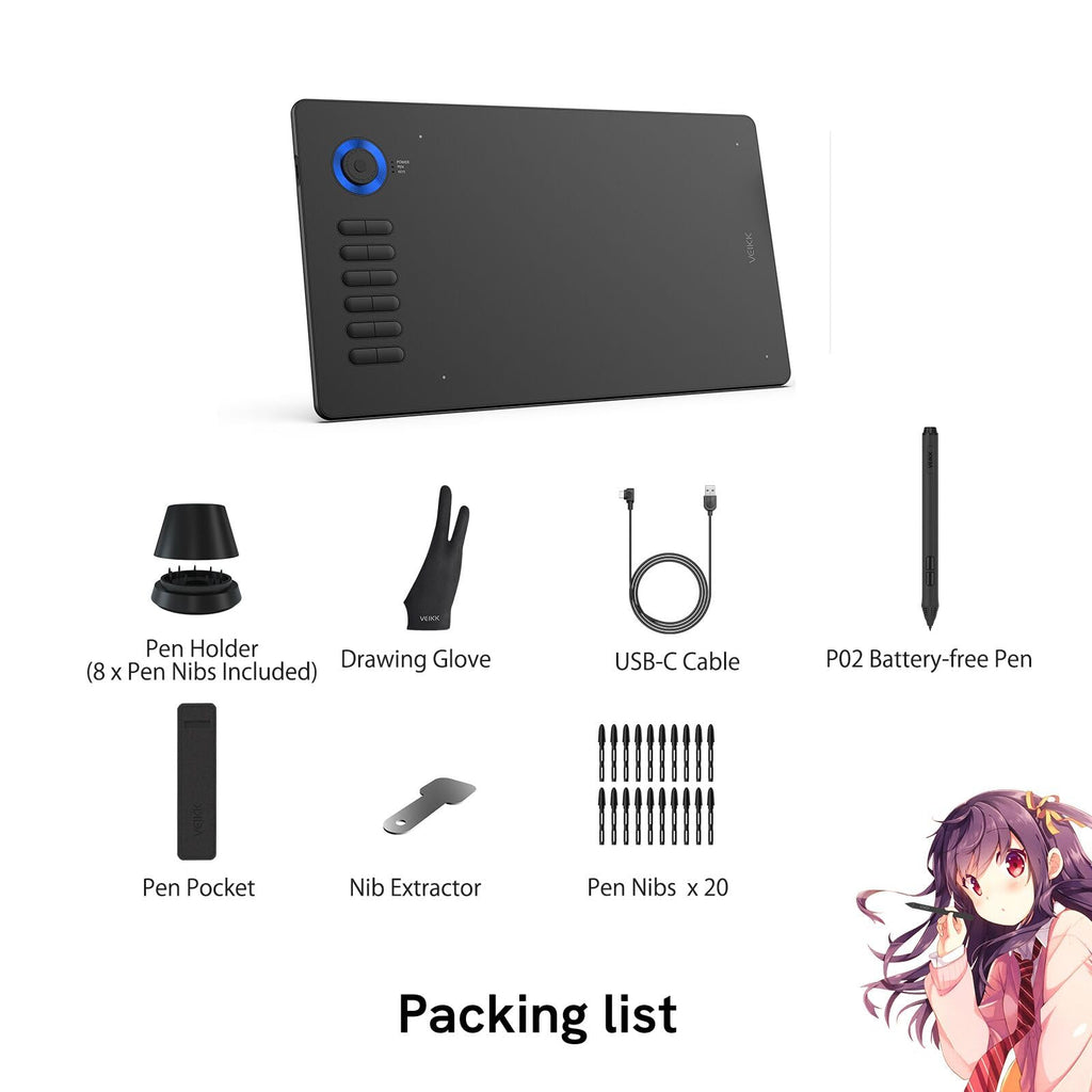 Digital Drawing Tablet VEIKK A15Pro Graphics Pen Tablet 10 x 6 Inch Graphics Tablet with 12 Shortcut Keys and 1 Quick Dial,Supports Tilt Function,for MAC/Win/Linux/Android OS (RED)