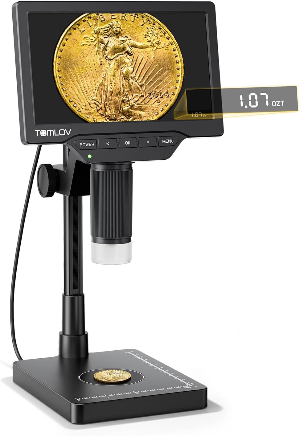 TOMLOV Coin Microscope with Weighing Scale, 7" Digital Magnifier DM4W Max