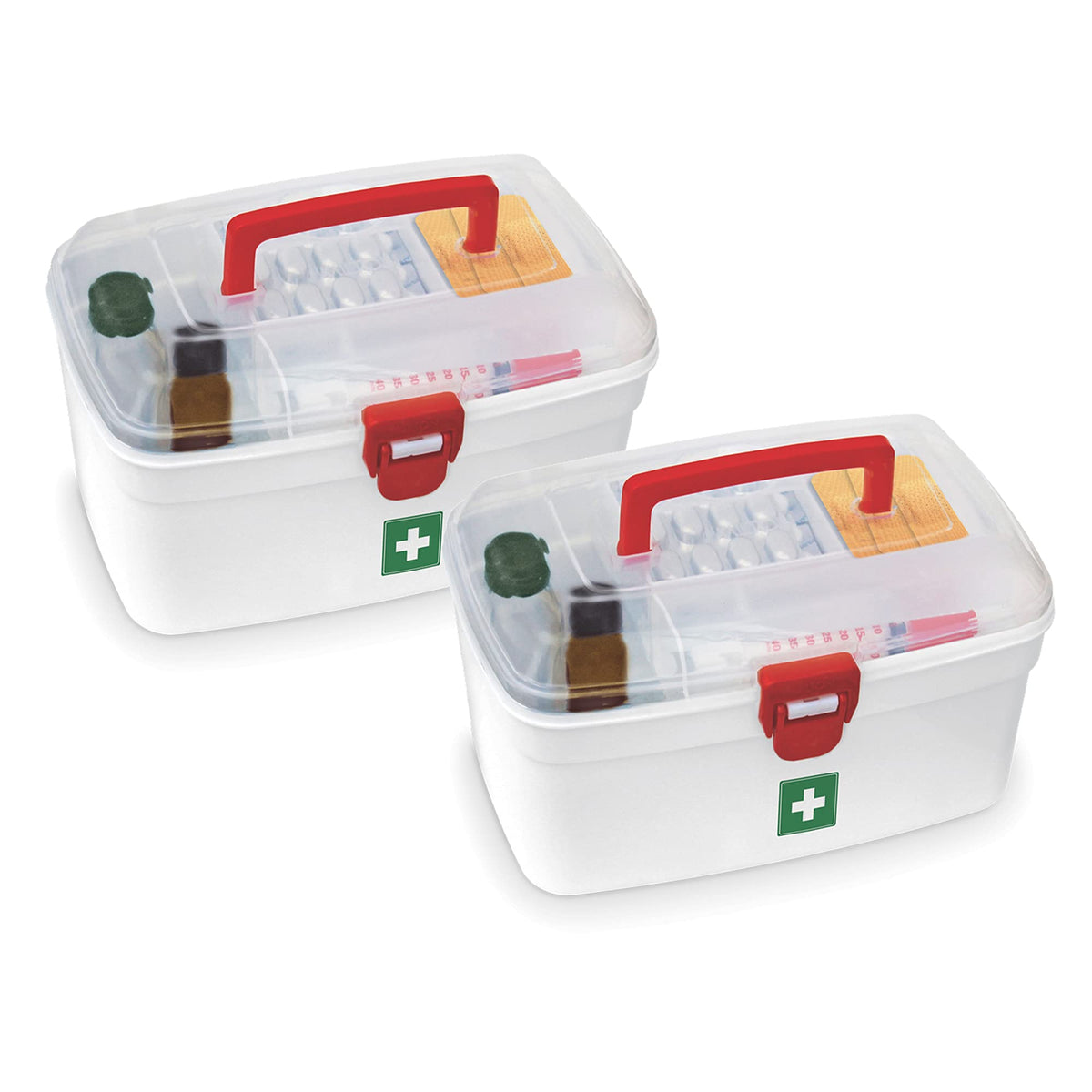 MILTON Plastic Medicine Box, First Aid Box, Set of 6, Small Storage with Handle, Emergency Indoor Outdoor Medical Utility Cabinet Organizer, Transparent, Portable Lockable & Detachable Tray